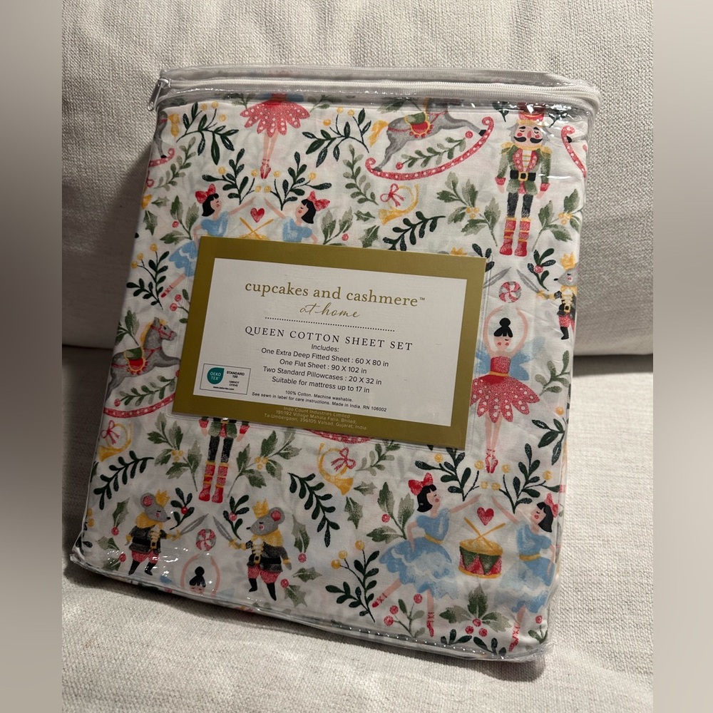 Cupcakes and Cashmere Christmas Nutcracker Ballerina Print Queen Sheet Set